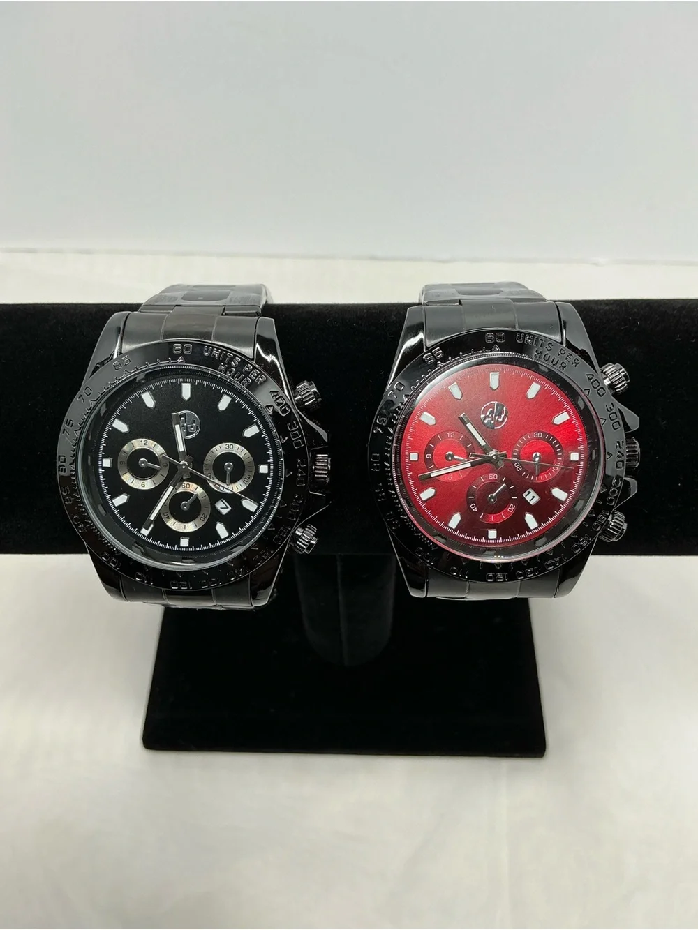 AJ’S Men’s 42mm Stainless Steel Watch Set — Black and Red